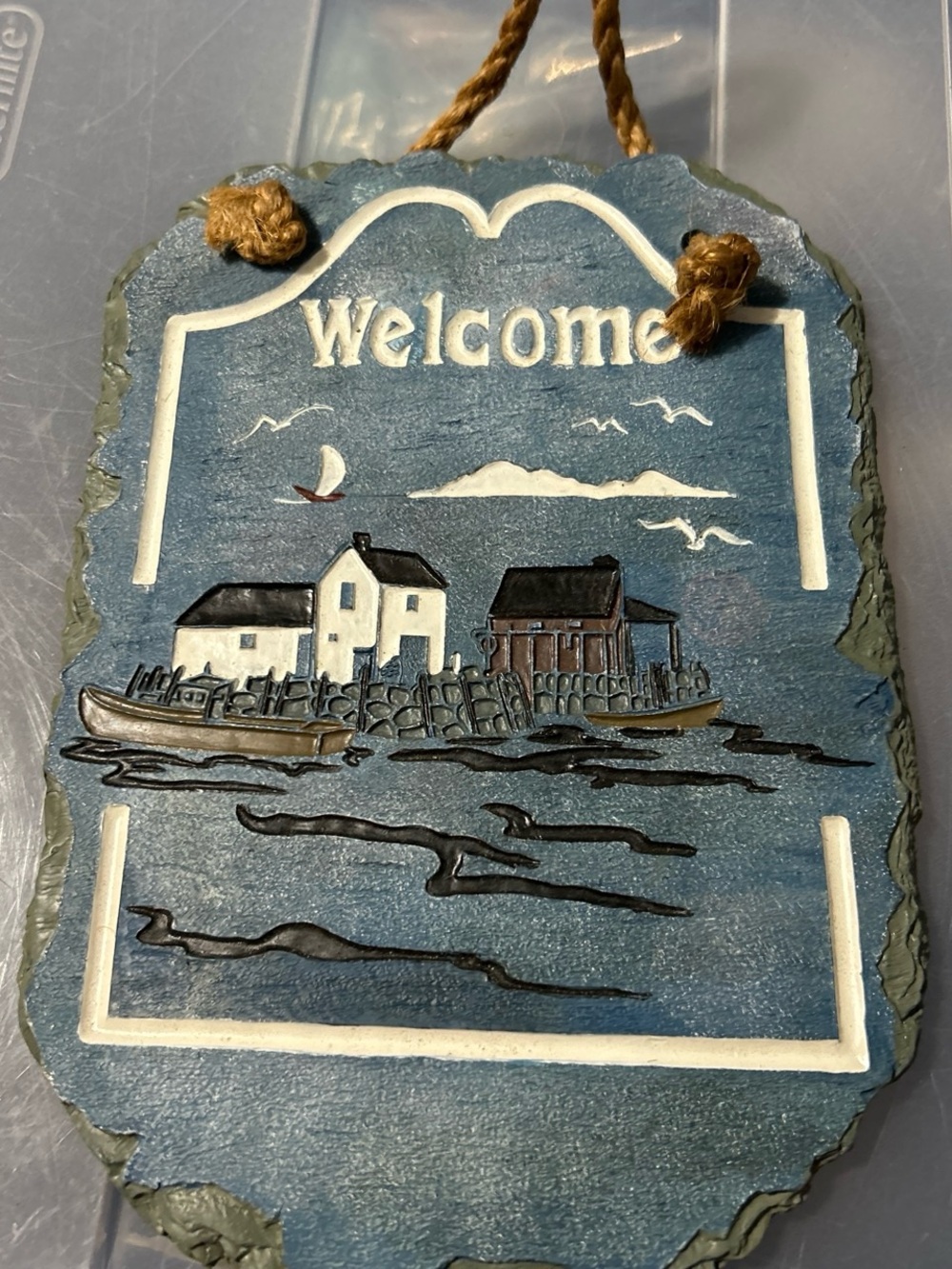 Coastal Welcome Slate Plaque - Blue